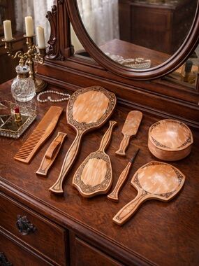 Vintage Peach Art Deco Vanity Set